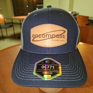 encompass Stitched Leather Patch Trucker Mesh Snapback Hat Cap